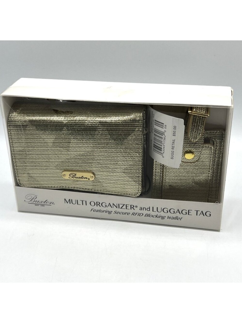 Buxton Multi Organizer Wallet Luggage Tag Set Metallic Gold